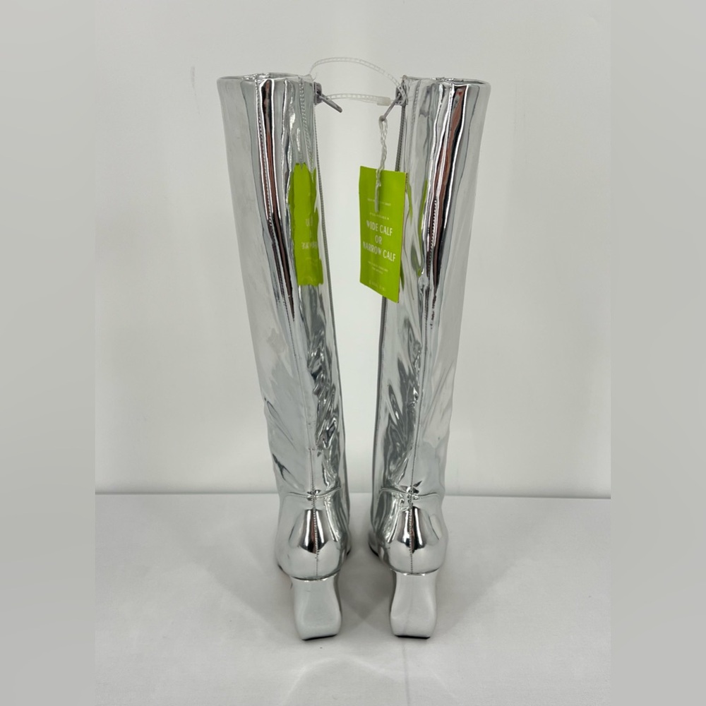 Silver Metallic chrome knee high boots festival concert boots 6 disco futuristic - Picture 5 of 16